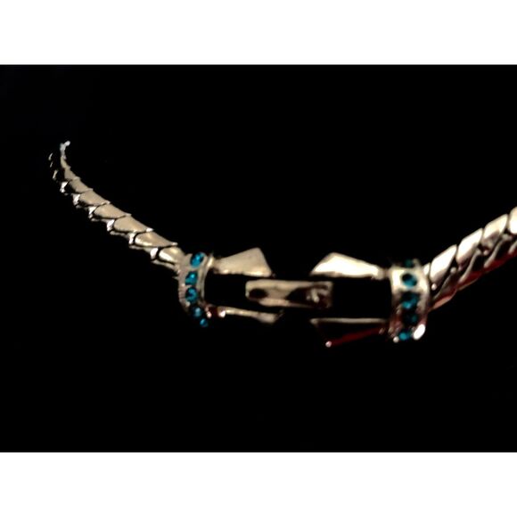 Vintage Aqua Rhinestone Choker on Heavy Silver-Tone Serpentine Omega Chain 1940s - Picture 5 of 11